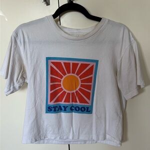 Sandro White Tee with Pastel Graphic